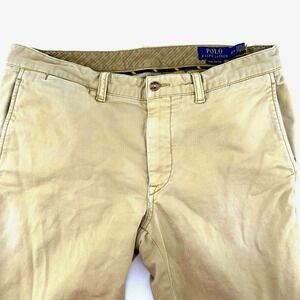 Polo Ralph Lauren Slim Stretch Chino Pants Mens 33/34 x 31 Khaki Cotton Blend